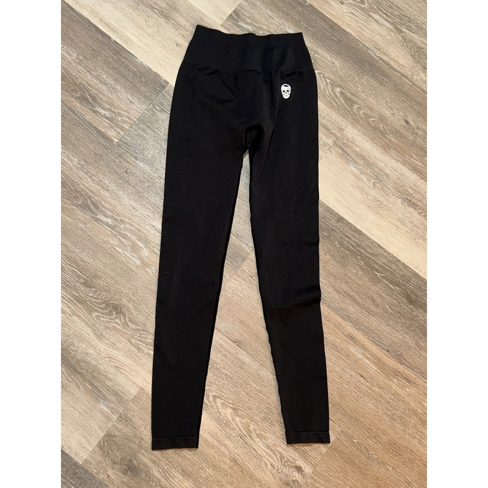 Gymreapers Infinity Leggings Womens XS Black High Rise Scrunch Seamless Skull